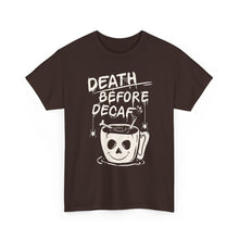 Cargar imagen en el visor de la galería, Death Before Decaf Coffee T-Shirt — Funny Coffee Lover Tee