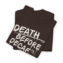 Cargar imagen en el visor de la galería, Death Before Decaf Coffee T-Shirt — Funny Coffee Lover Tee