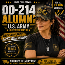Cargar imagen en el visor de la galería, DD-214 Alumni U.S. Army Trucker Hat – Premium Embroidered Veteran Cap