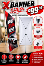 Cargar imagen en el visor de la galería, Custom X Banner Stand – Adjustable & Reusable Advertising Display