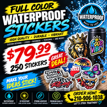 Cargar imagen en el visor de la galería, Custom Full Color Waterproof Stickers – 250 Stickers