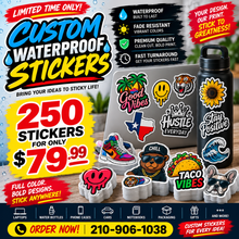 Cargar imagen en el visor de la galería, Custom Full Color Waterproof Stickers – 250 Stickers