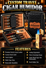 Cargar imagen en el visor de la galería, Custom Travel Cigar Humidor Case – Personalized Leather Cigar Gift Set
