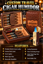 Cargar imagen en el visor de la galería, Custom Travel Cigar Humidor Case – Personalized Leather Cigar Gift Set