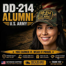Cargar imagen en el visor de la galería, DD-214 Alumni U.S. Army Trucker Hat – Premium Embroidered Veteran Cap