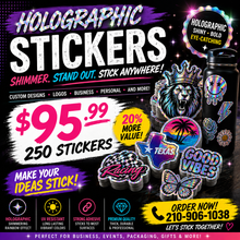 Load image into Gallery viewer, Custom Holographic Stickers – 250 Premium Stickers
