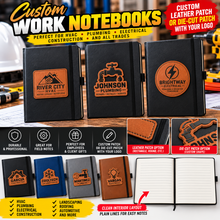 Cargar imagen en el visor de la galería, Custom Work Notebooks – Personalized Leather Patch Business Journals
