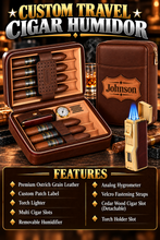 Cargar imagen en el visor de la galería, Custom Travel Cigar Humidor Case – Personalized Leather Cigar Gift Set
