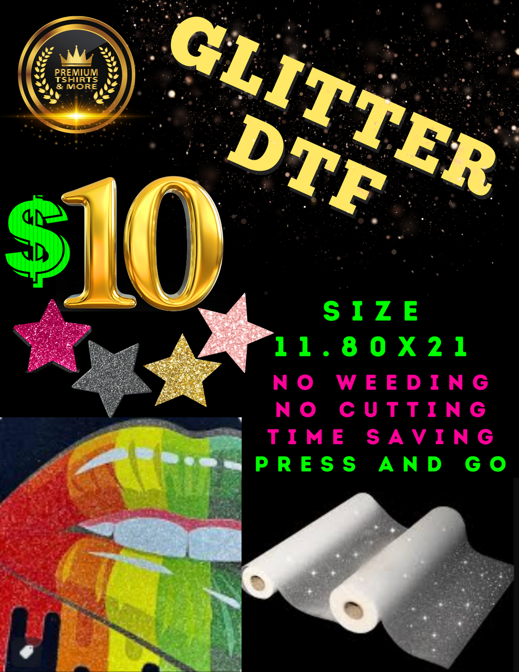 ---> Local Pick-Up <--- $N/A GLITTER SPARKLE DTF Tranfer Prints Available Now..!! 100% Washer & Dryer Safe