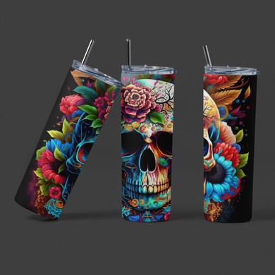 Rose Art Skull 20oz Tumbler - Premium TShirts & More