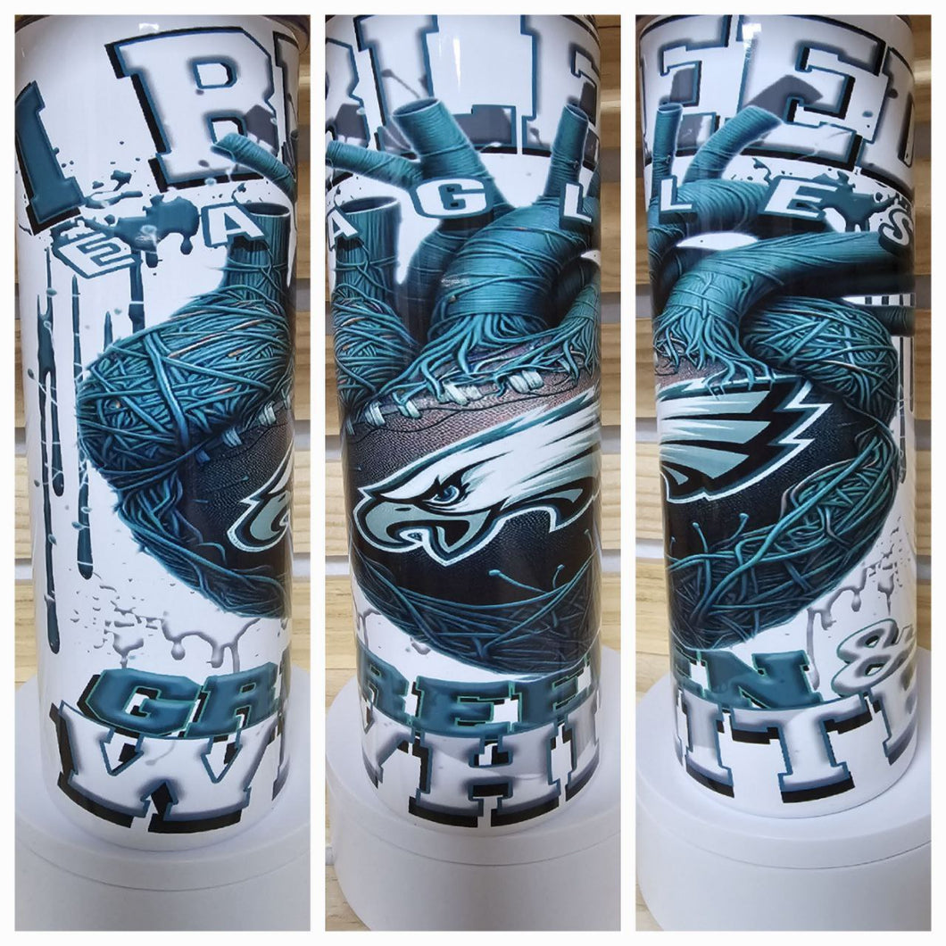 I Bleed Eagles Green & White 20oz Tumbler - Premium TShirts & More